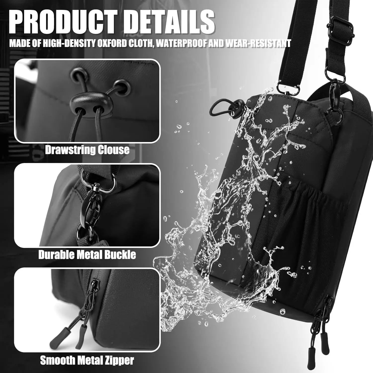 Magnetic Gym Sling Bag Water Bottle & Phone Holder Waterproof Crossbody Bag for Outdoor Sports Travel Fitness Accessories